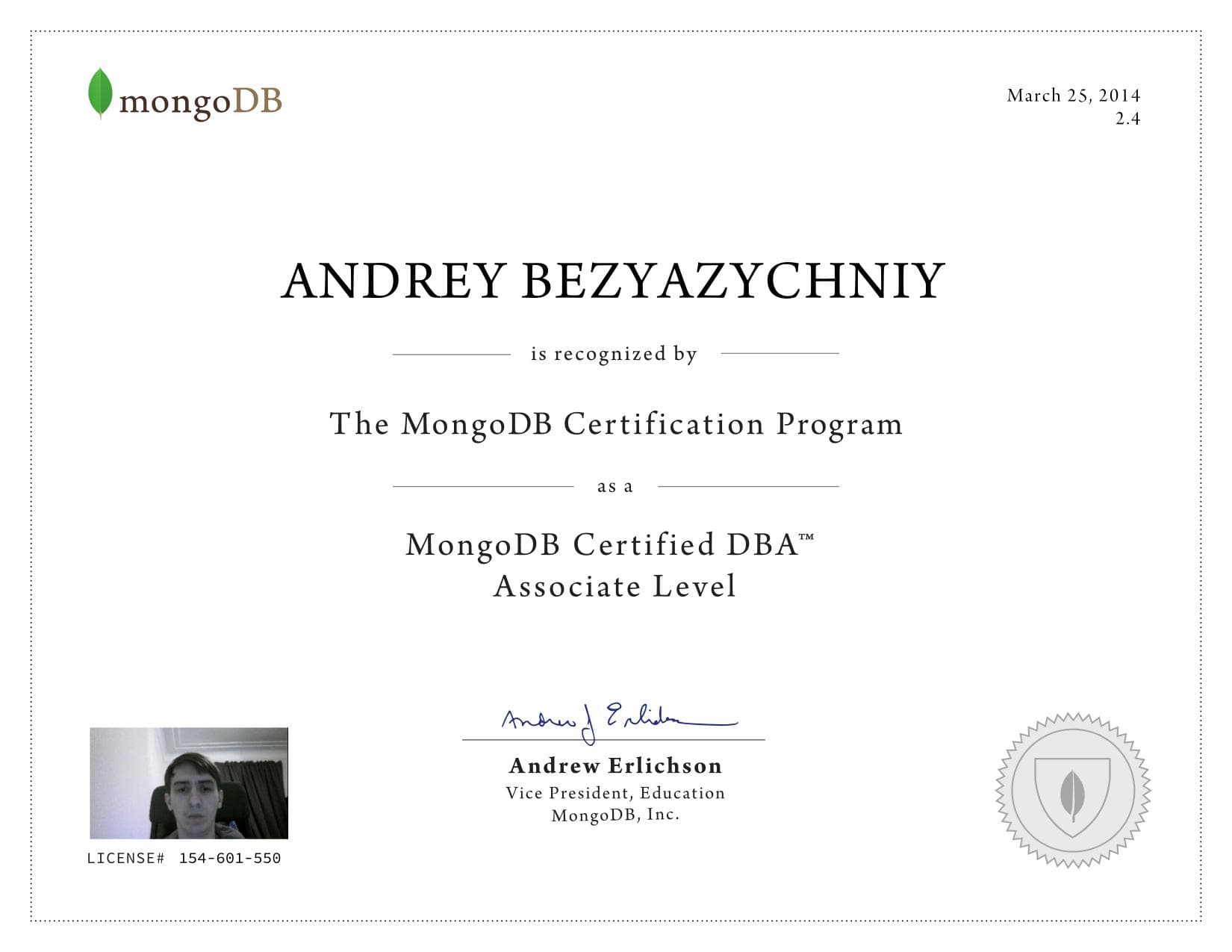 Certificate for 154601550