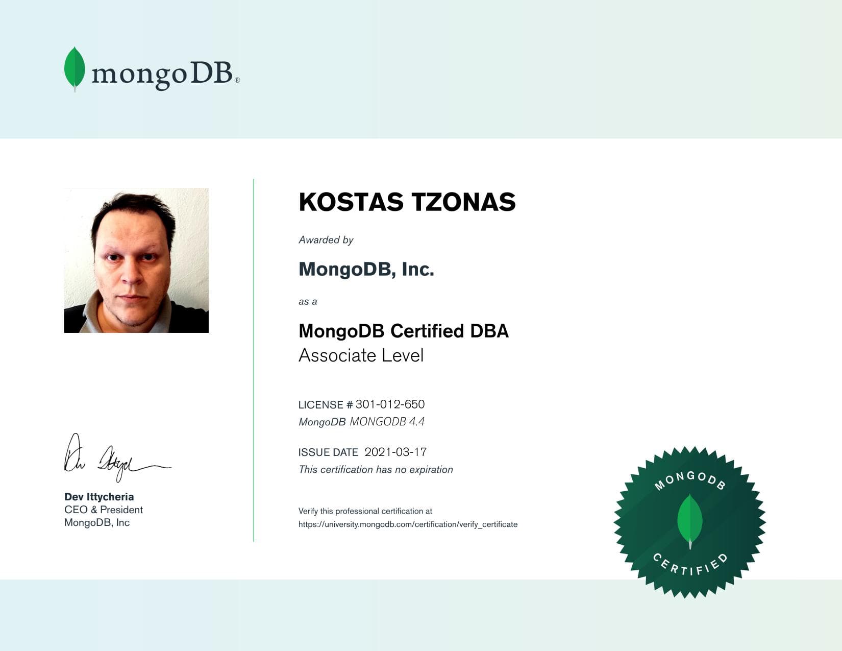 Certificate for 301012650