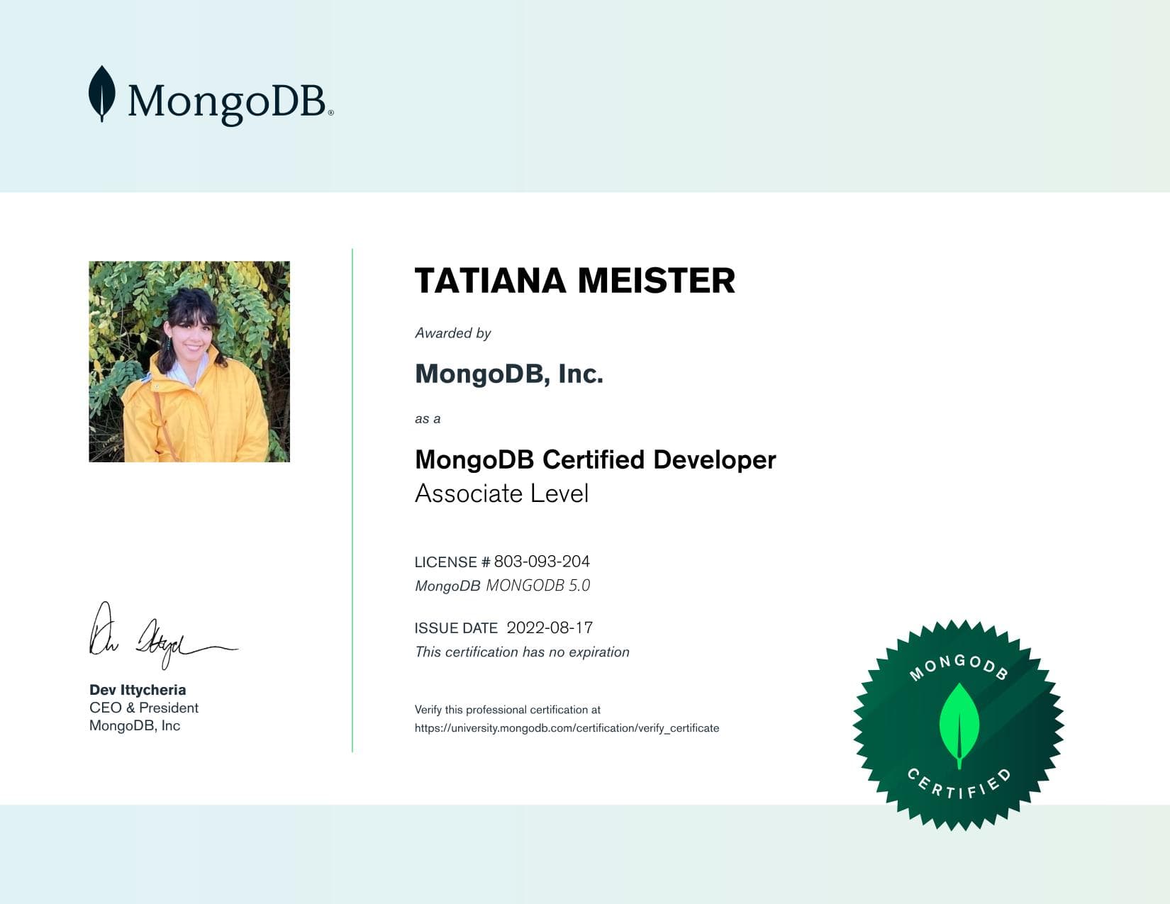 Certificate for 803093204