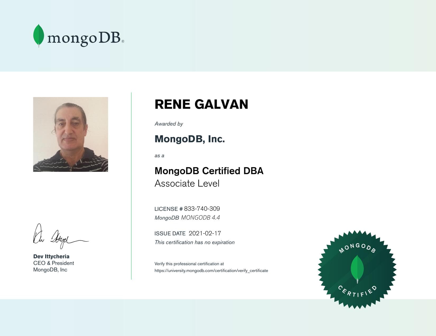 Certificate for 833740309