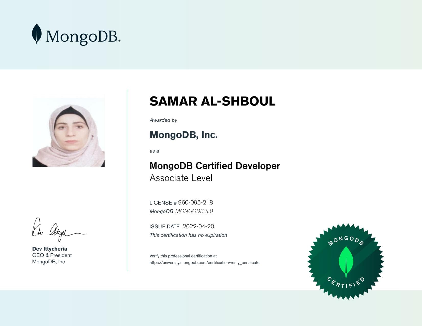 Certificate for 960095218
